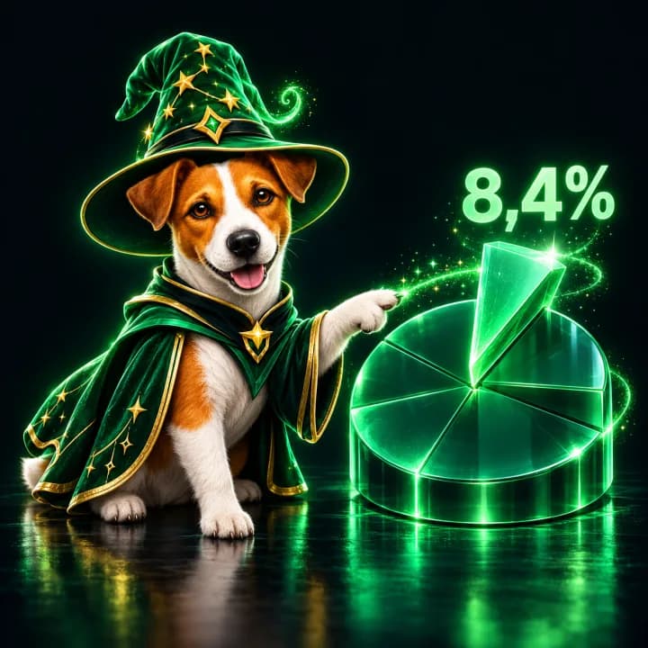Chien magicien désignant une part de camembert à 8,4 %